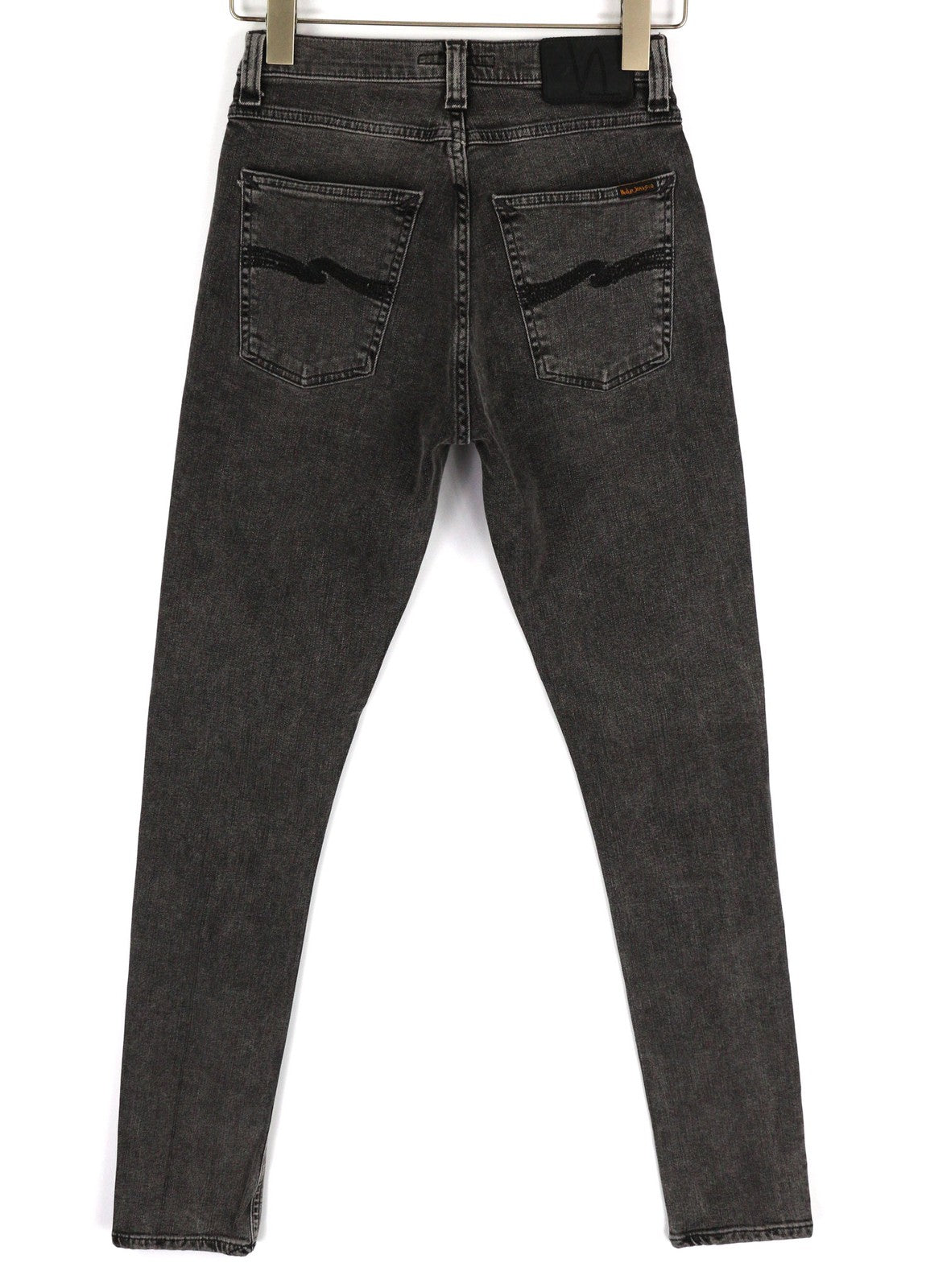 NUDIE JEANS Pipe Led vyriški džinsai W28/L32 pilko marmuro, ploni, skalbto džinso rašto. 