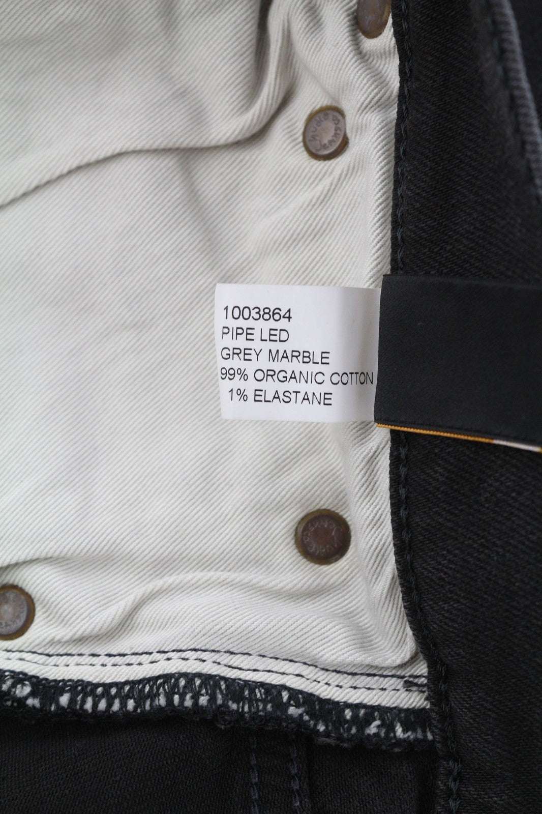 NUDIE JEANS Pipe Led vyriški džinsai W28/L32 pilki marmuriniai, ekologiški, ploni, su logotipu 