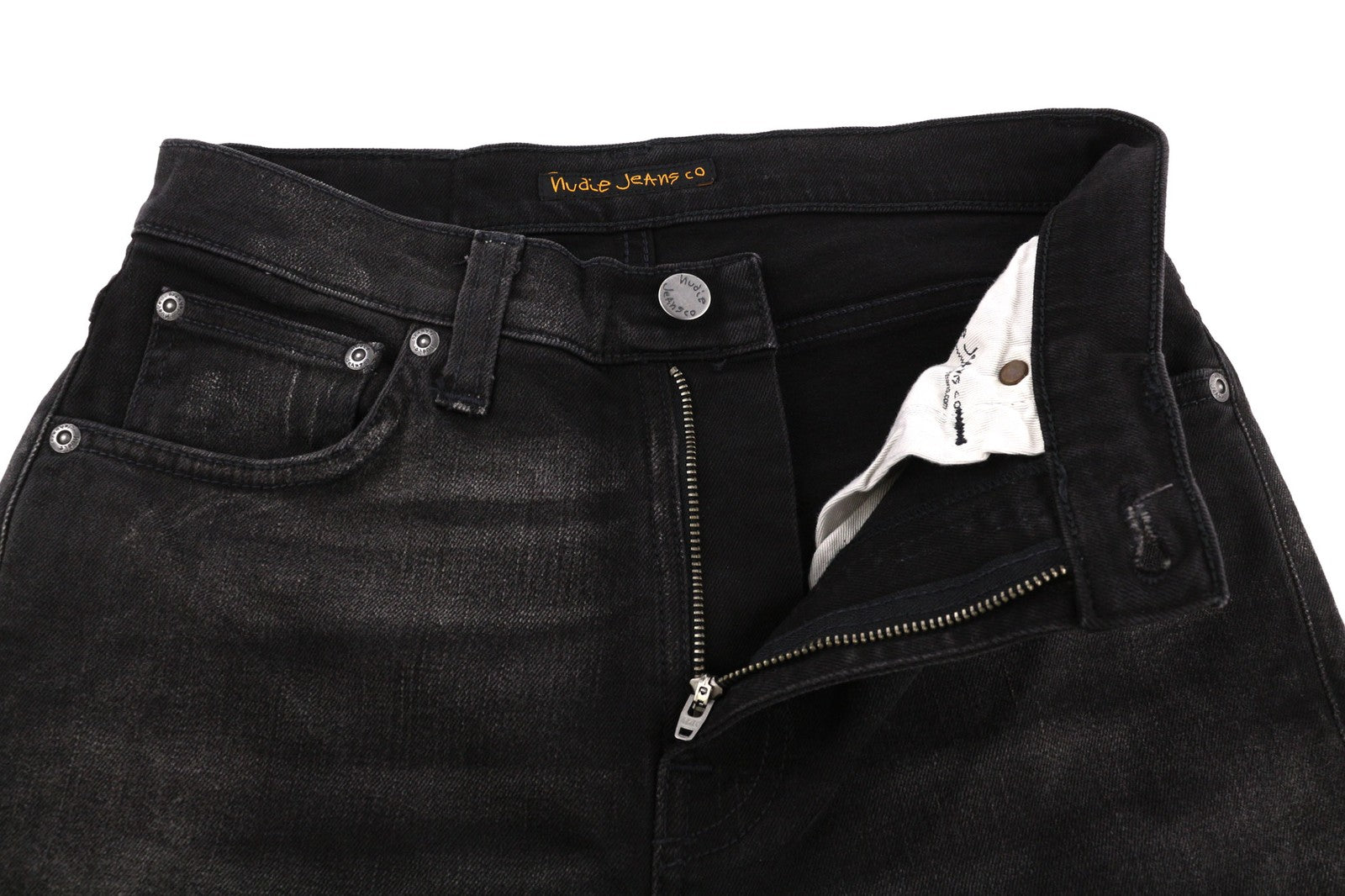 NUDIE JEANS Pipe Led vyriški džinsai W29/L32 pilki marmuriniai, ekologiški, ploni, su logotipu 