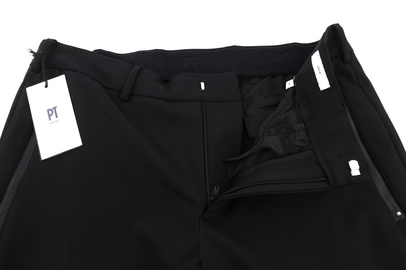 PT TORINO Lamda vyriškos kelnės 52 W33 juodos chino stiliaus, aptemptos, nebaigtu apačiu 