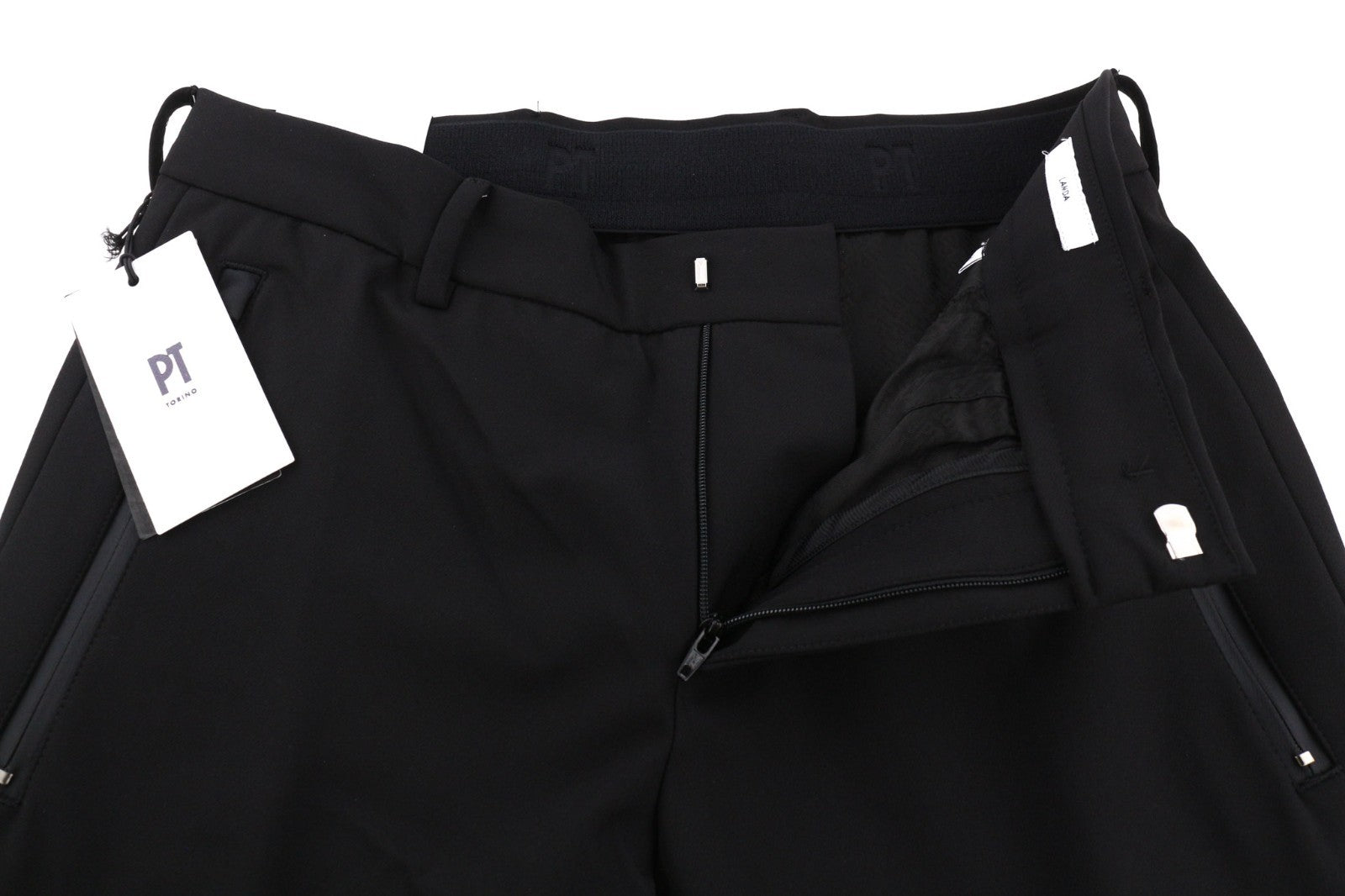 PT TORINO Lamda vyriškos kelnės 46 W29 juodos chino stiliaus, aptemptos, nebaigtu apačiu 