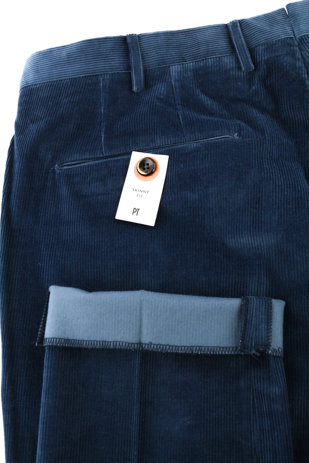 PT TORINO vyriškos kelnės 52 W36 mėlynos velveto chino aptemptos su užtrauktuku ir logotipu 