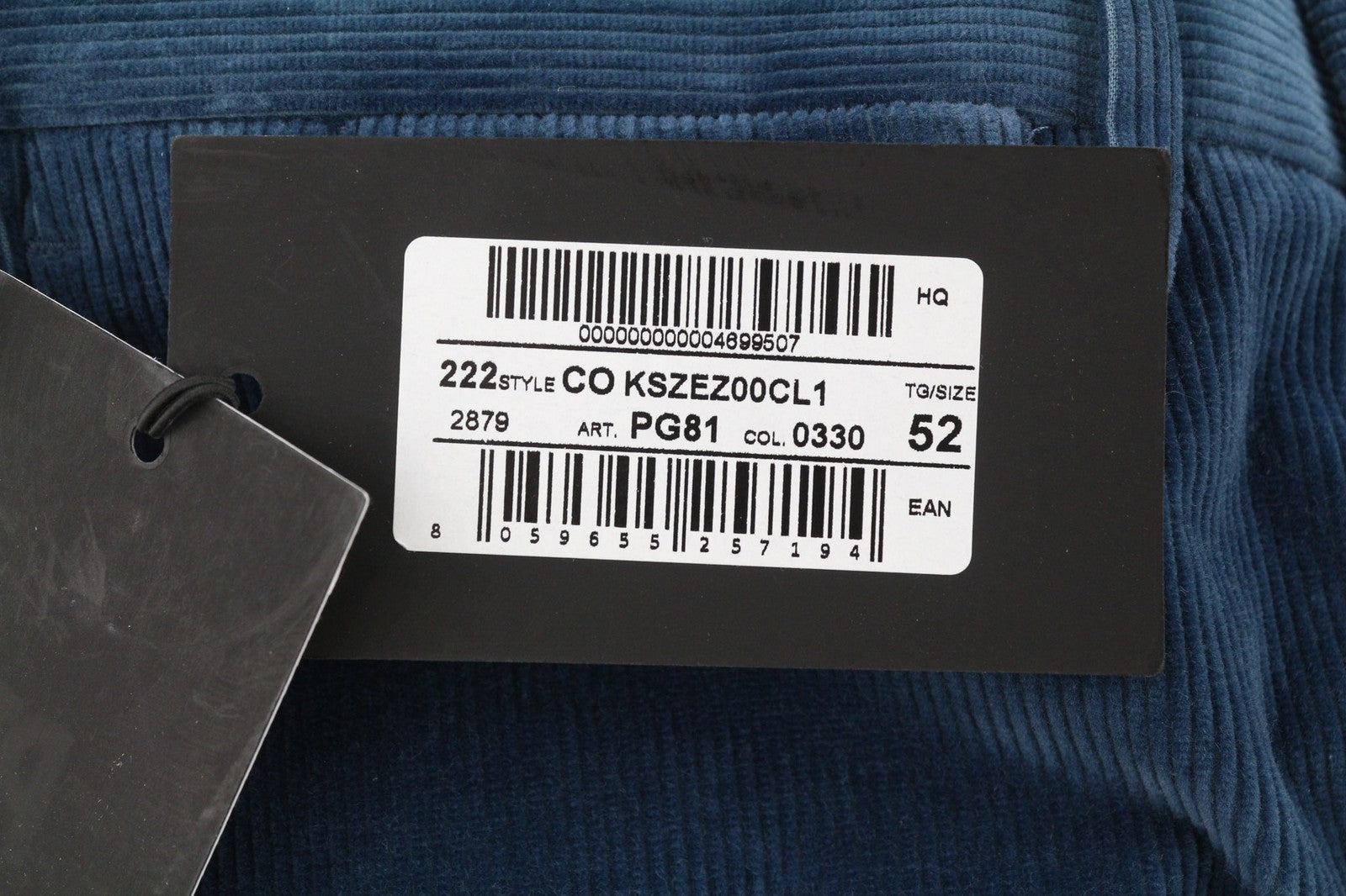 PT TORINO vyriškos kelnės 52 W36 mėlynos velveto chino aptemptos su užtrauktuku ir logotipu 