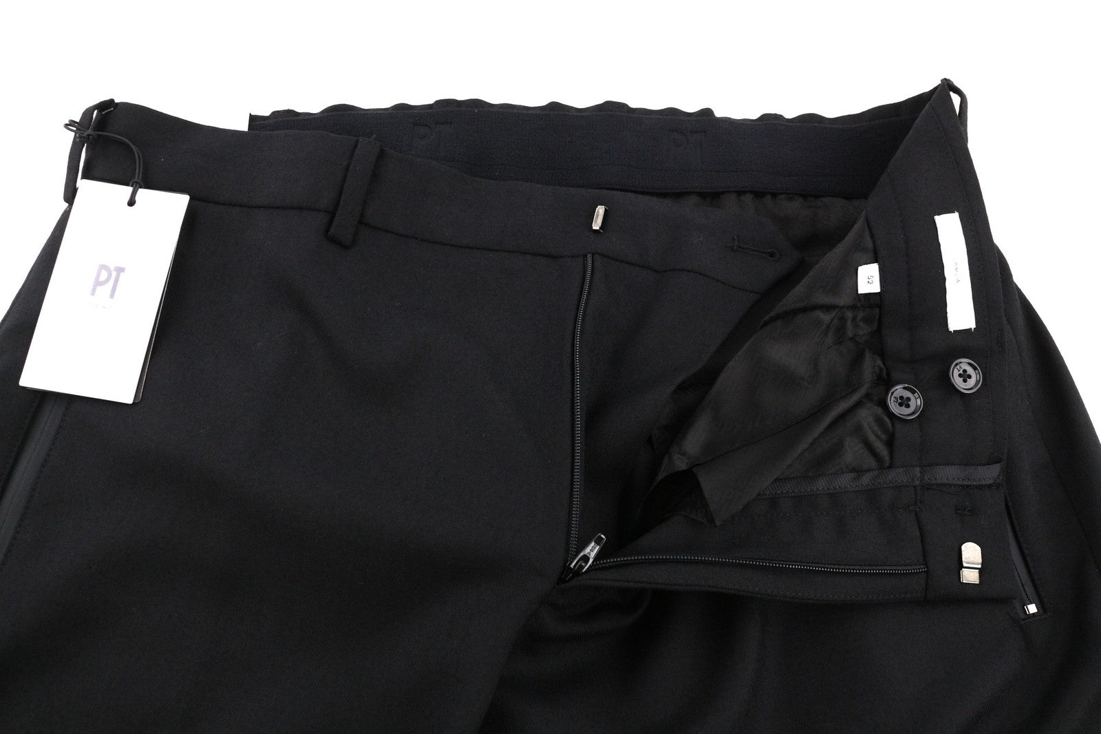 PT TORINO Lamda Men's Trousers 52 W35 Black Fleece Wool Cargo Zipped Pocket