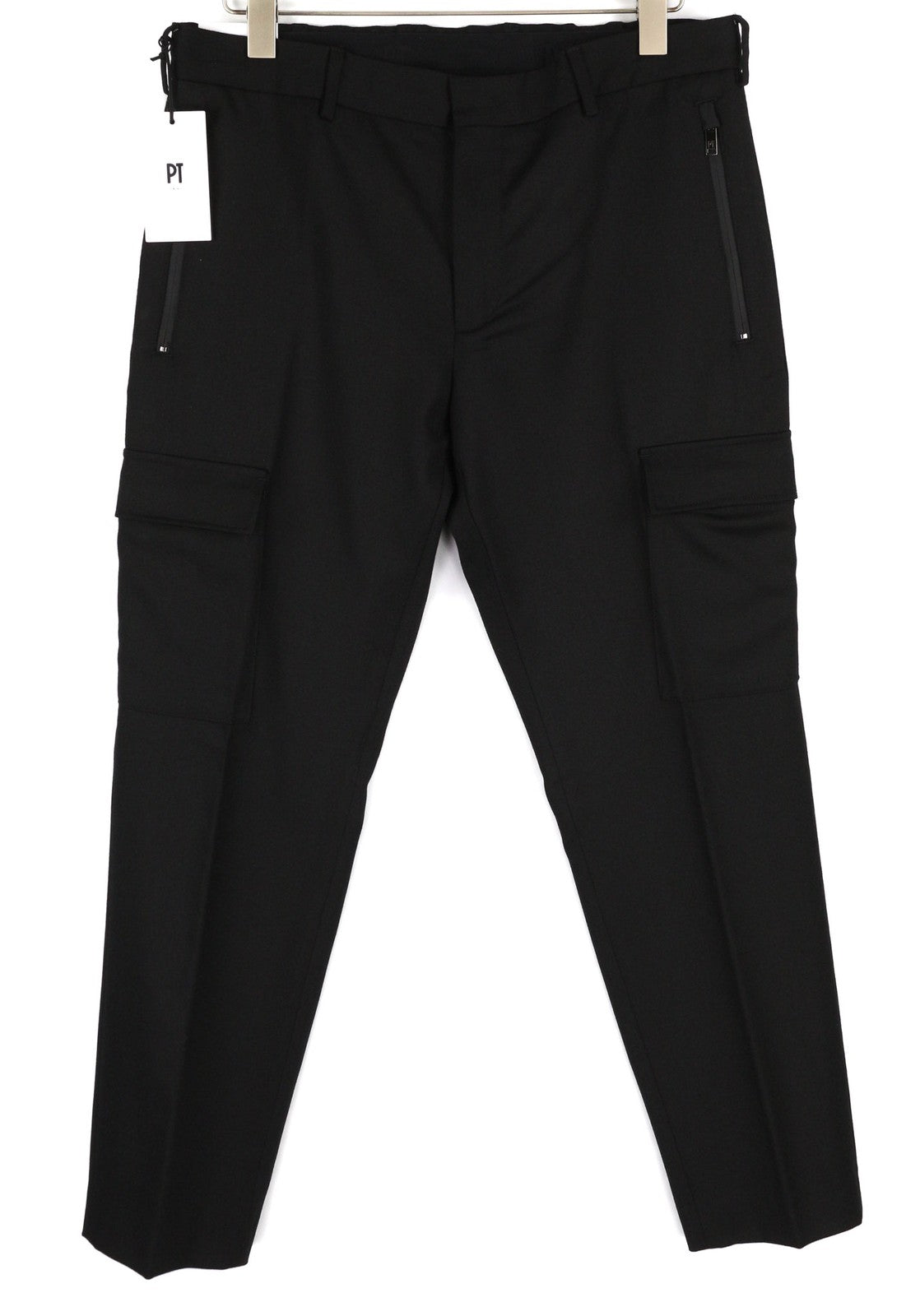 PT TORINO Lamda Men's Trousers 54 W37 Black Fleece Wool Cargo Zipped Pocket