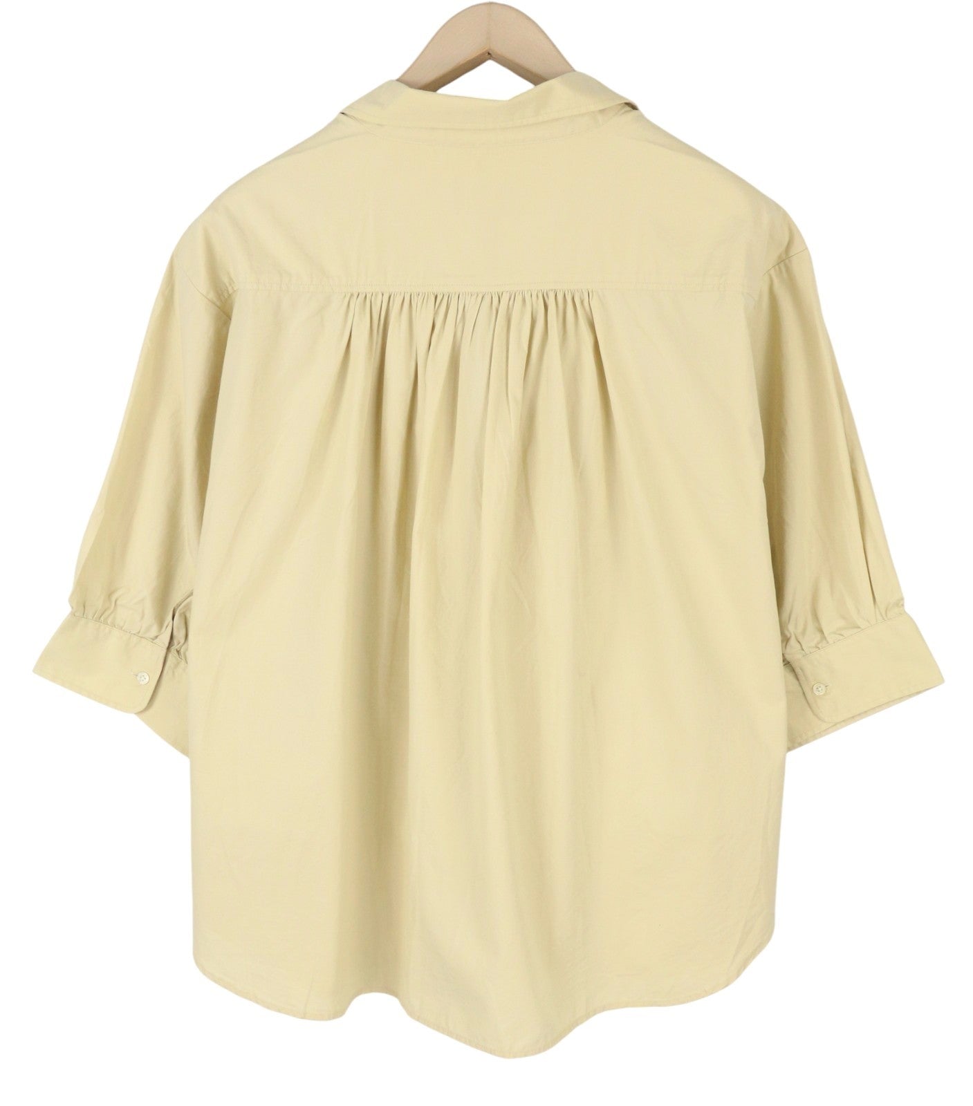 GANT Lux Poplin Popover moteriška palaidinė EU46 dykumos smėlio spalvos V formos iškirpte, 3/4 rankovėmis 