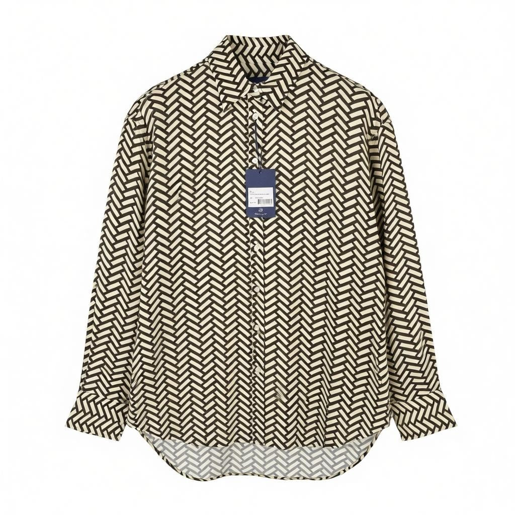 GANT Relaxed Geometric Women Shirt EU38 Rich Brown Oversized Loose Fit RRP150