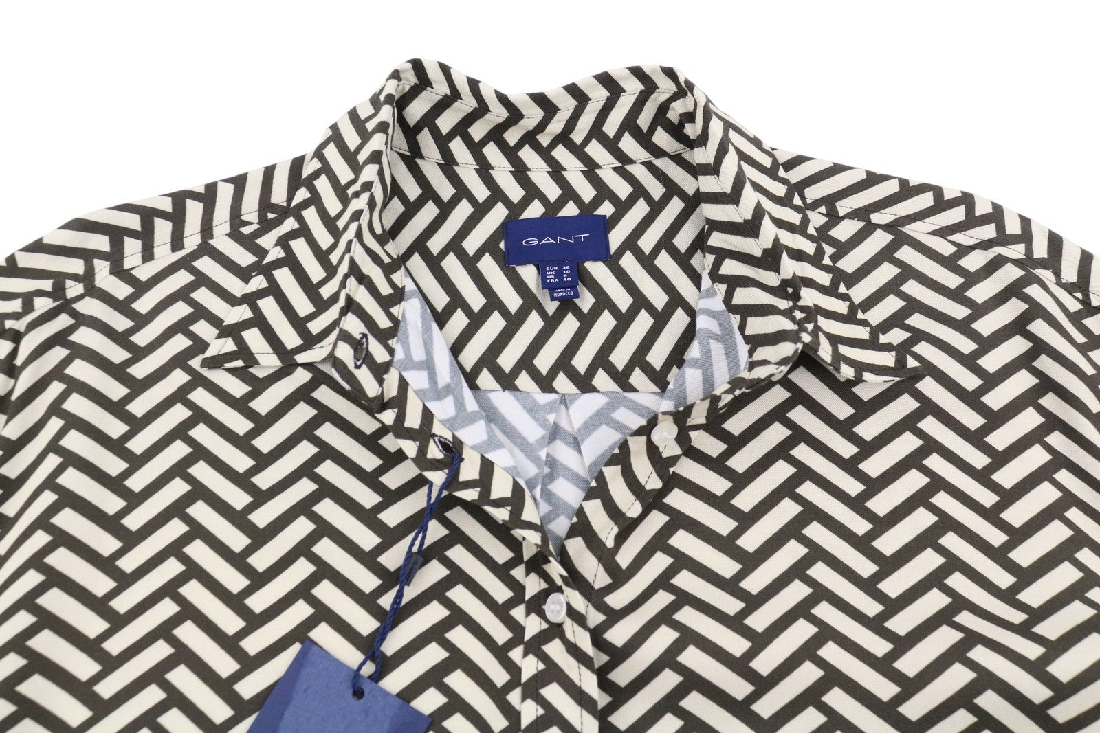 GANT Relaxed Geometric Women Shirt EU38 Rich Brown Oversized Loose Fit RRP150