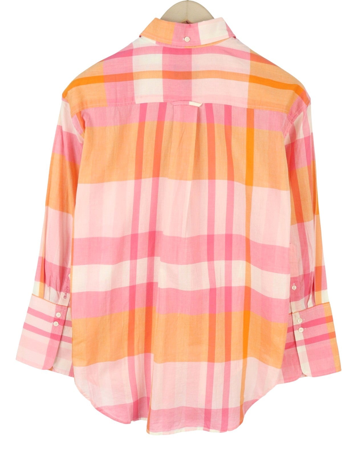 GANT Rel plačiarankoliai Madras moteriški marškinėliai, 34 dydžio, rožiniai, su sagomis žemyn atlenkiama apykakle, laisvalaikio stiliaus 