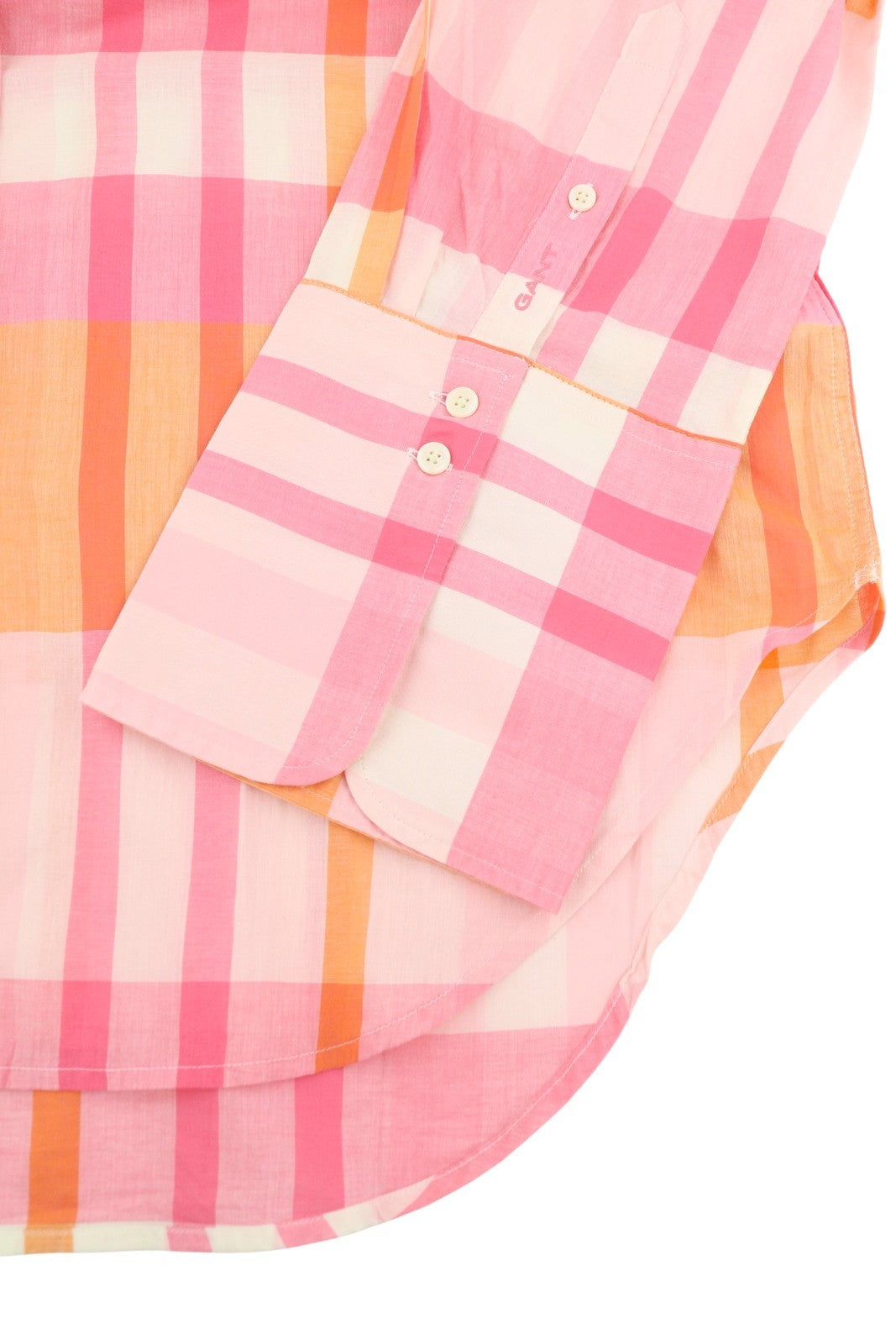 GANT Rel plačiarankoliai Madras moteriški marškinėliai, 34 dydžio, rožiniai, su sagomis žemyn atlenkiama apykakle, laisvalaikio stiliaus 