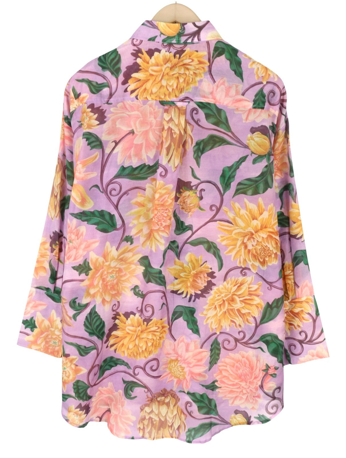 GANT OS Dahlia Print Cot Silk Women Shirt EU44 Crocus Purple Flower Print Thin