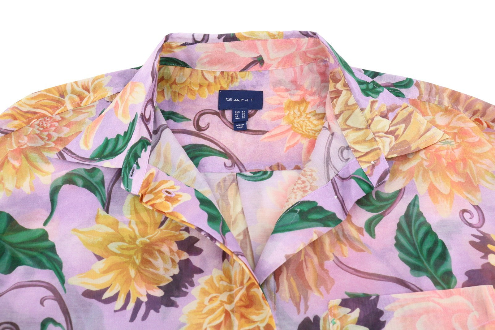 GANT OS Dahlia Print Cot Silk Women Shirt EU44 Crocus Purple Flower Print Thin