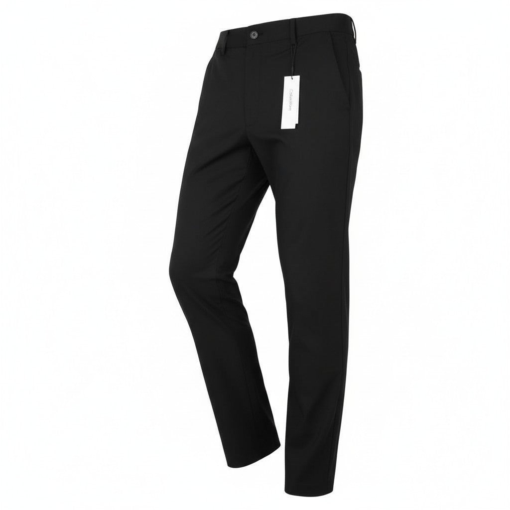 CALVIN KLEIN Tech Cotton Stretch Slim vyriškos kelnės M juodos su užtrauktuku ir logotipu Chino 