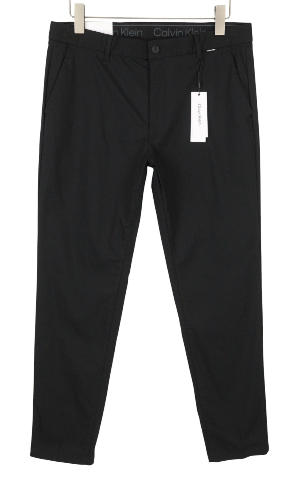 CALVIN KLEIN Tech Cotton Stretch Slim vyriškos kelnės M juodos su užtrauktuku ir logotipu Chino 