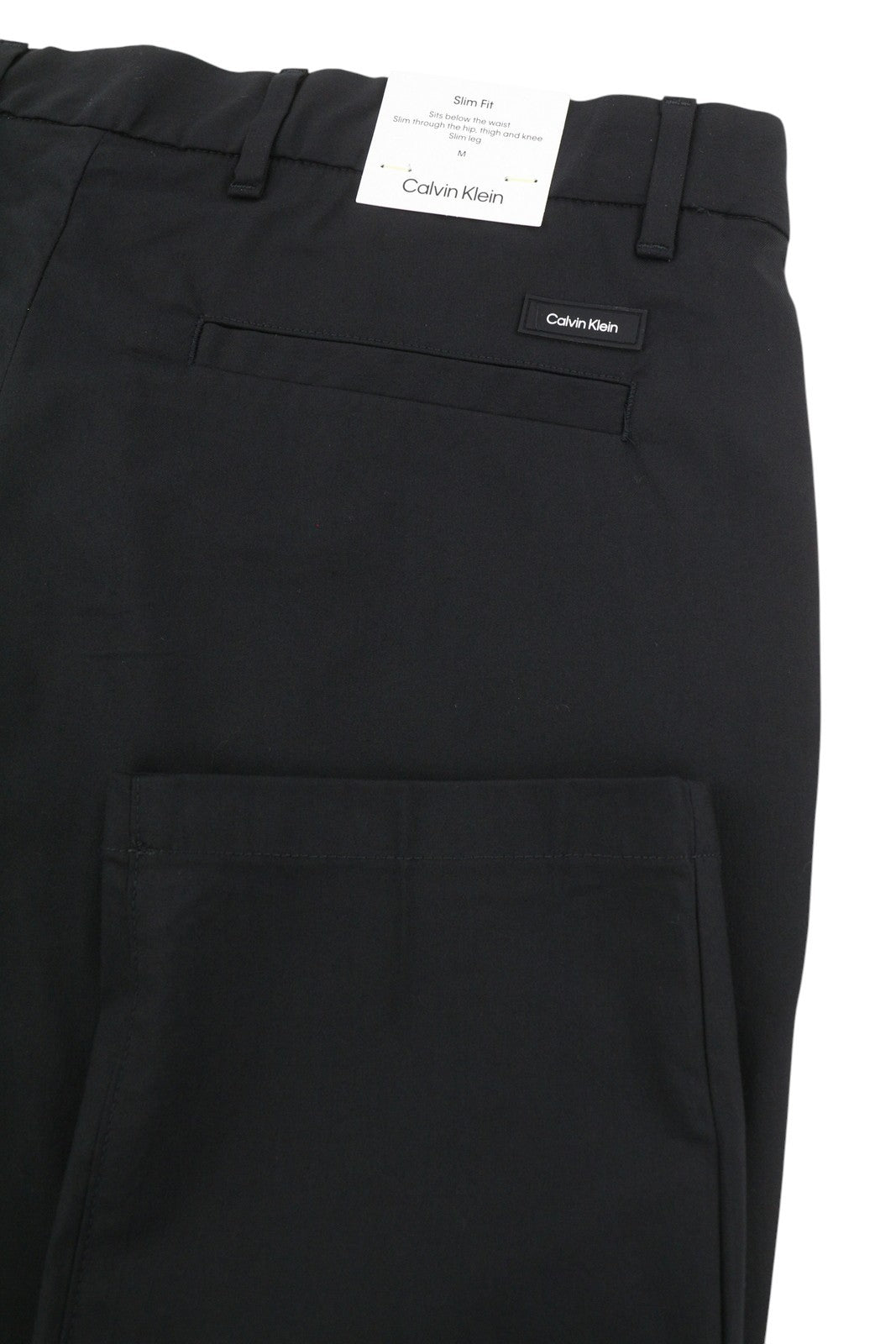 CALVIN KLEIN Tech Cotton Stretch Slim vyriškos kelnės M juodos su užtrauktuku ir logotipu Chino 