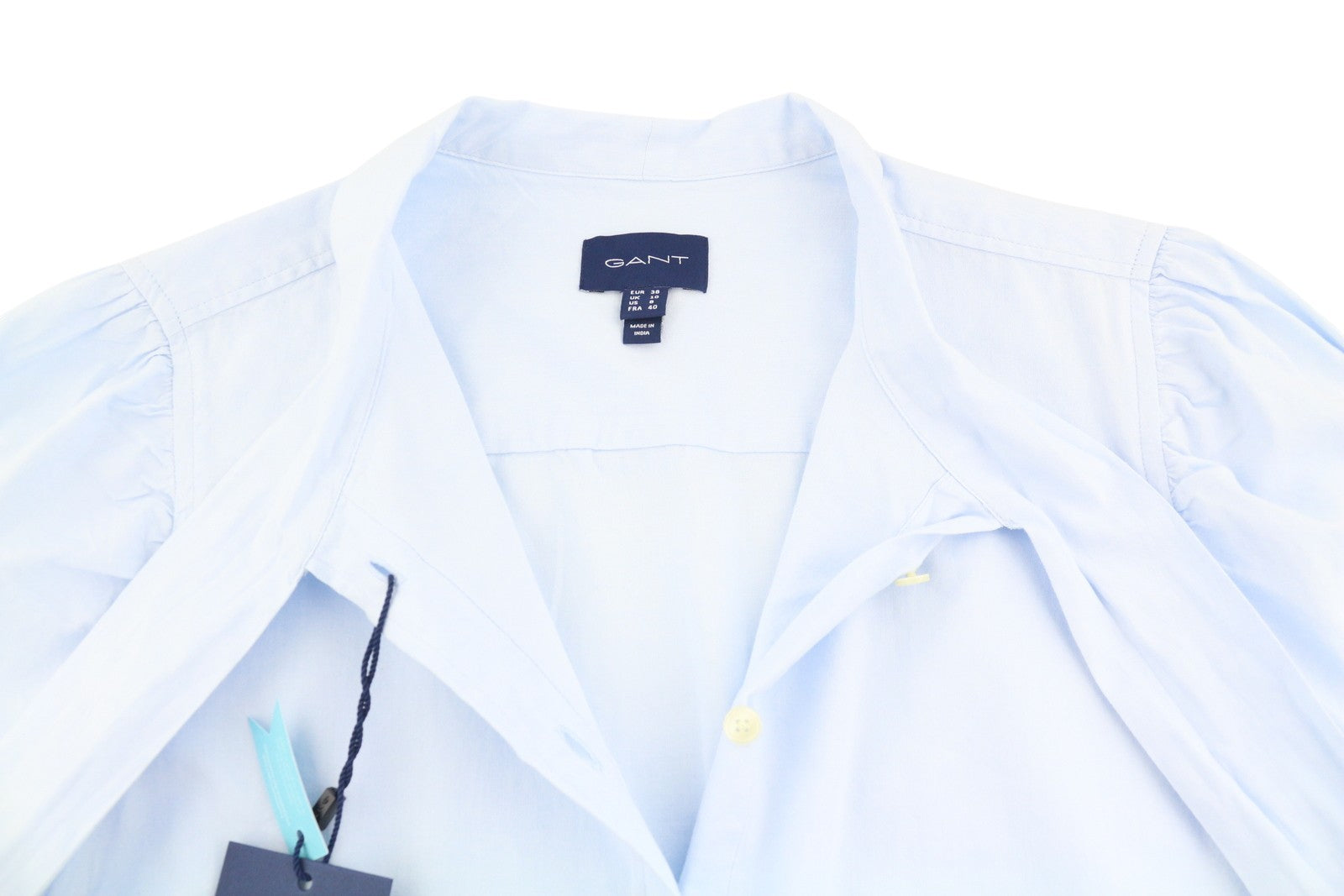 GANT Bow Oxford Puff Women Shirt EU38 Hamptons Blue Button-Up Self-Tied Classic