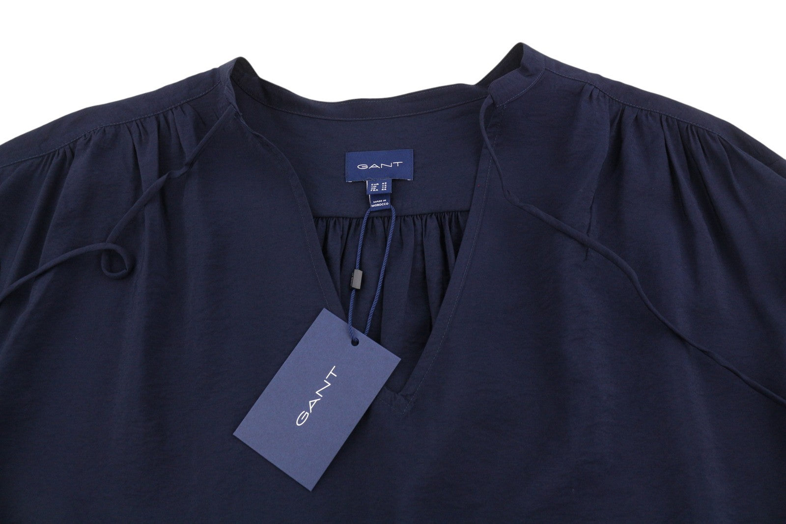 GANT Pop Over Women Blouse EU42 Classic Blue V-Neck Loose Fit Thin 3/4 Sleeves