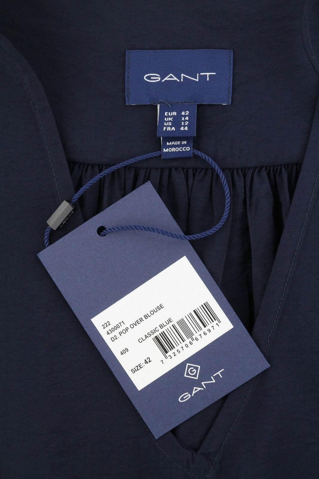 GANT Pop Over Women Blouse EU42 Classic Blue V-Neck Loose Fit Thin 3/4 Sleeves