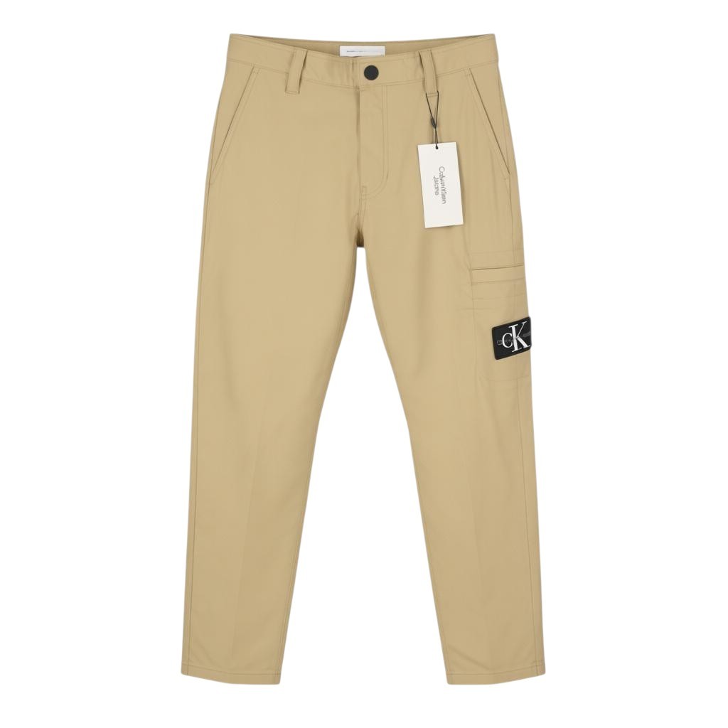CALVIN KLEIN vyriškos kelnės Smėlio spalvos su užtrauktuku ir logotipu laisvalaikio chino 