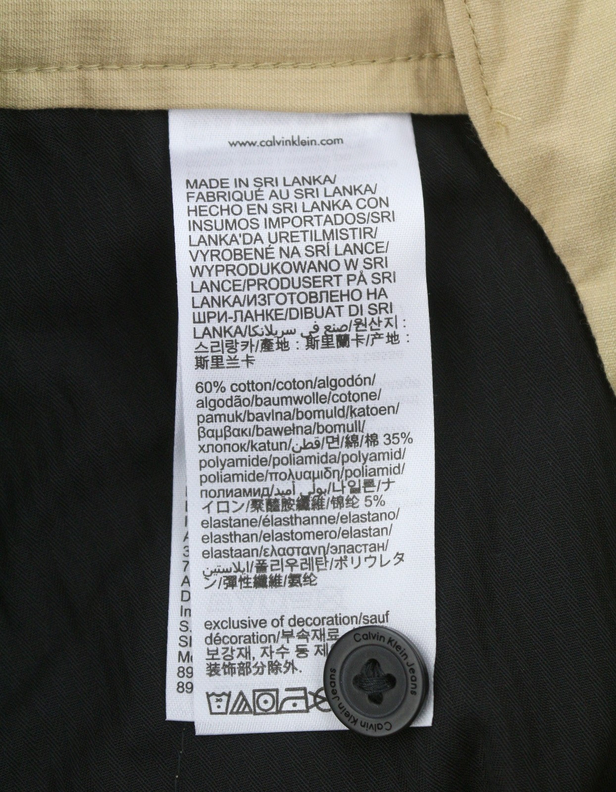 CALVIN KLEIN Men Trousers S Beige Slim Fit Zip Fly Logo Casual Chino