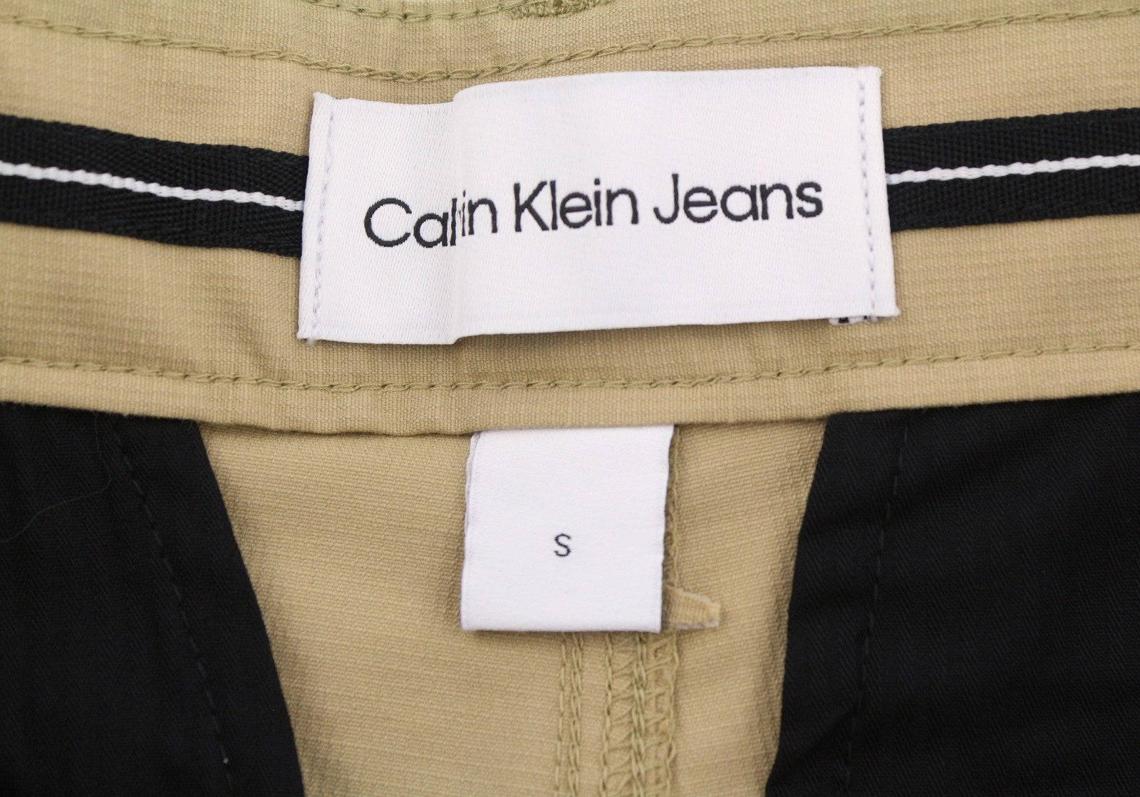 CALVIN KLEIN Men Trousers S Beige Slim Fit Zip Fly Logo Casual Chino