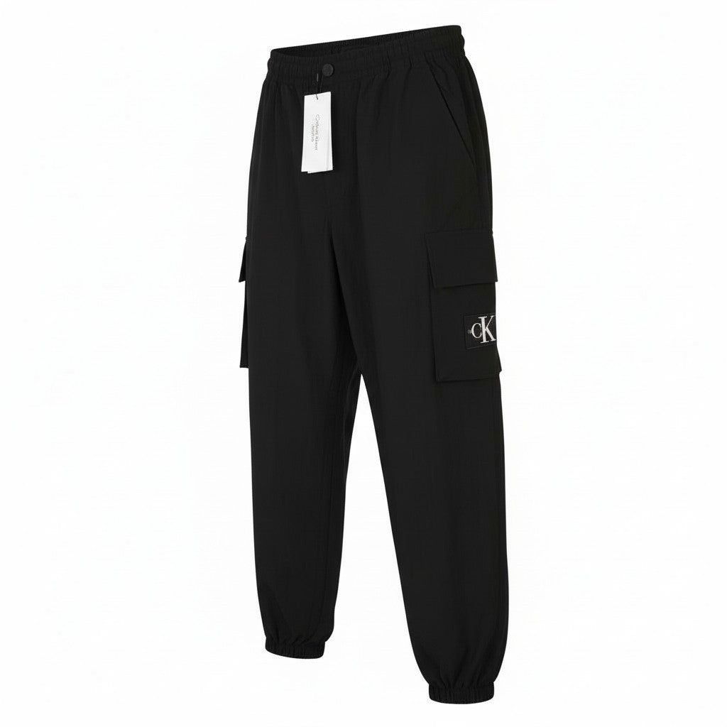 CALVIN KLEIN Utility Cotton Pop vyriškos kelnės S juodos su elastingu juosmeniu ir logotipu 