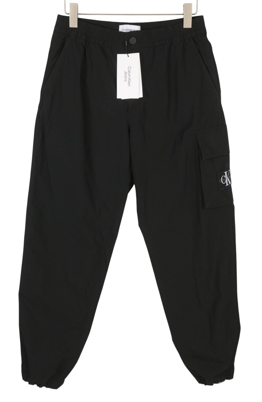 CALVIN KLEIN Utility Cotton Pop vyriškos kelnės S juodos su elastingu juosmeniu ir logotipu 