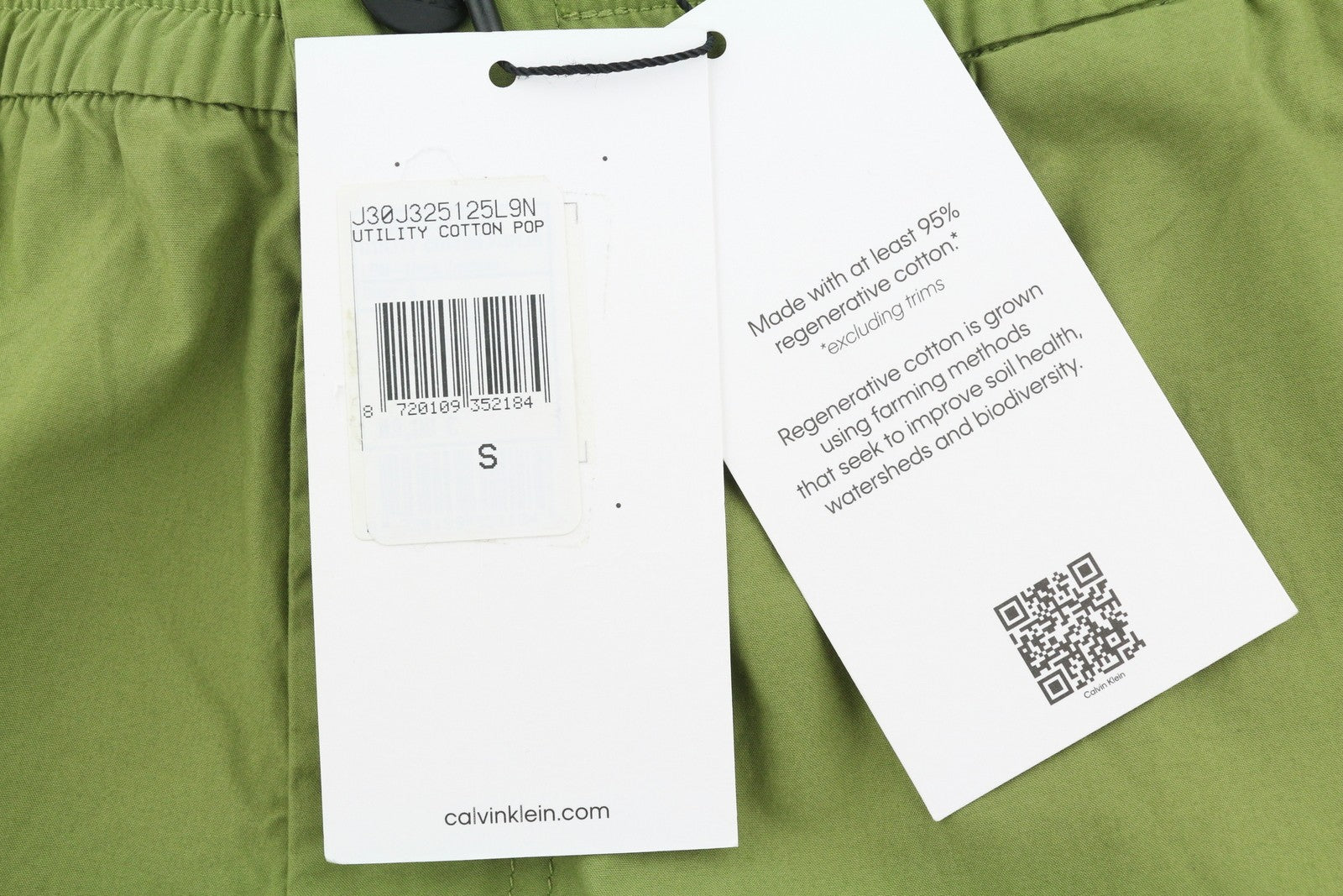 CALVIN KLEIN Utility Cotton Pop vyriškos kelnės S žalios su elastingu juosmeniu ir logotipu 