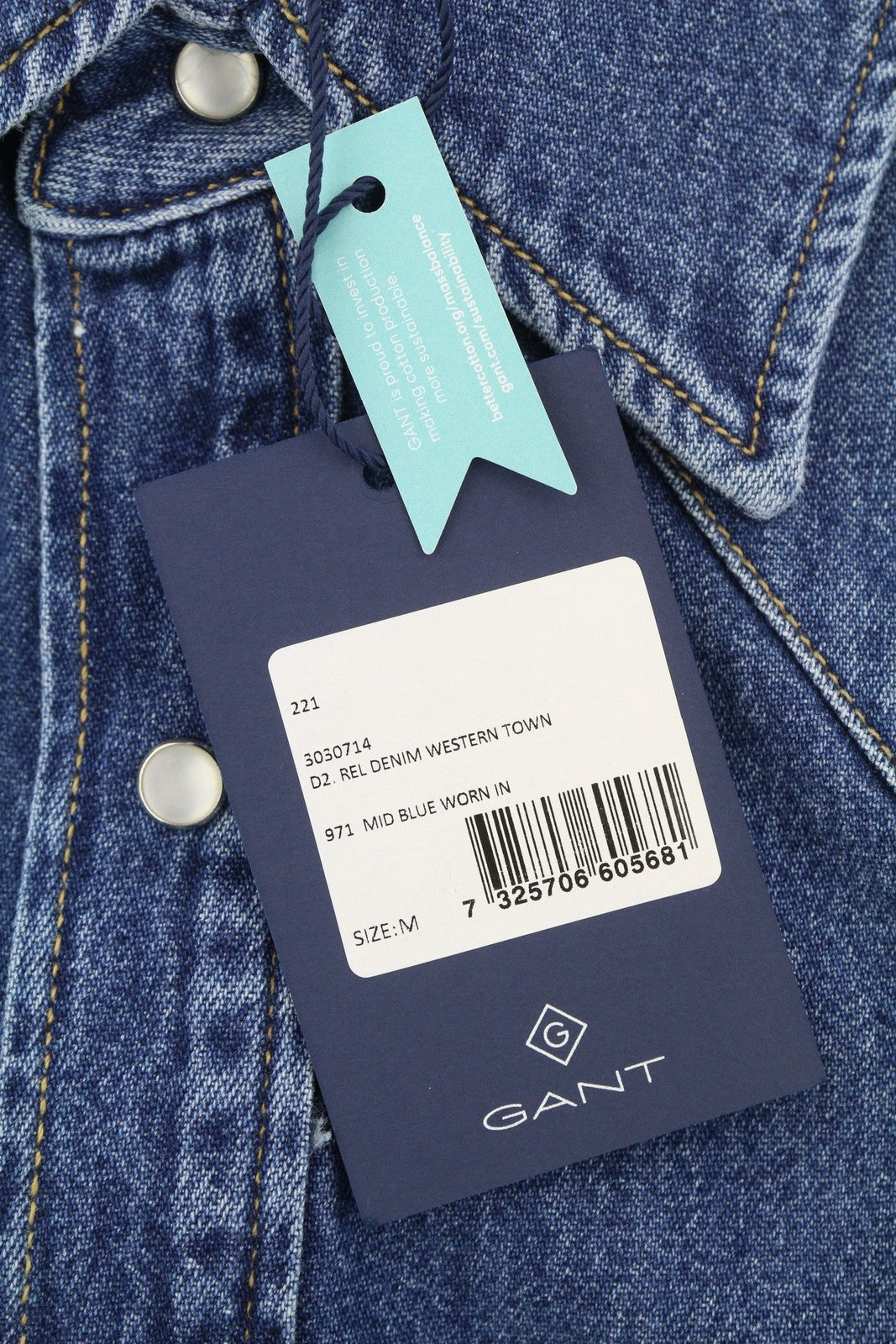 GANT Rel Denim Western Town Men Shirt M Mid Blue Snap Buttons Relaxed RRP199