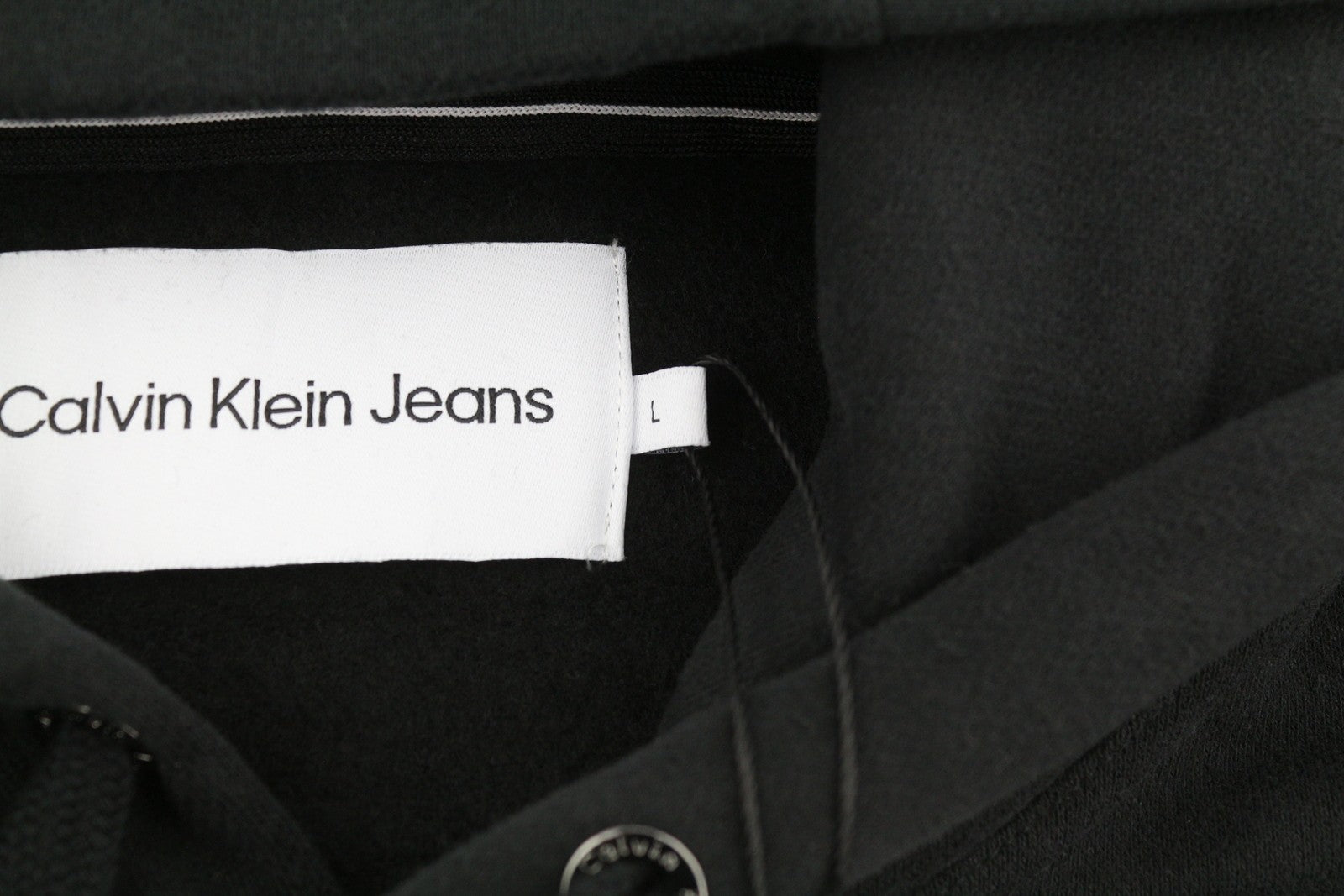 CALVIN KLEIN Men Hoodie L Black Oversized Loose Fit Kangaroo Pocket Pull On