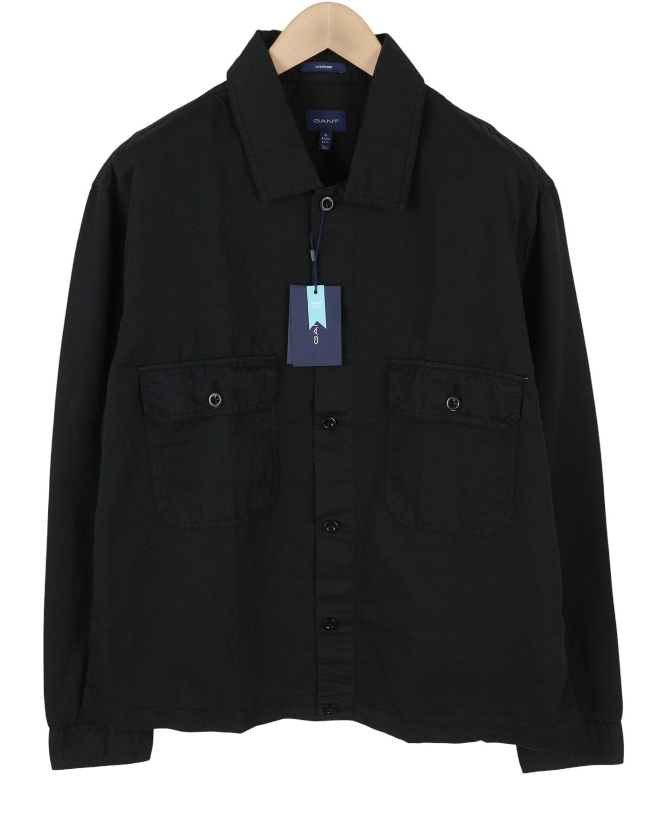 GANT GMNT dažytas marškinėlių tipo vyriškas švarkas, XL dydžio, juodas, lininio mišinio, su sagomis užsegamu logotipu, plonas