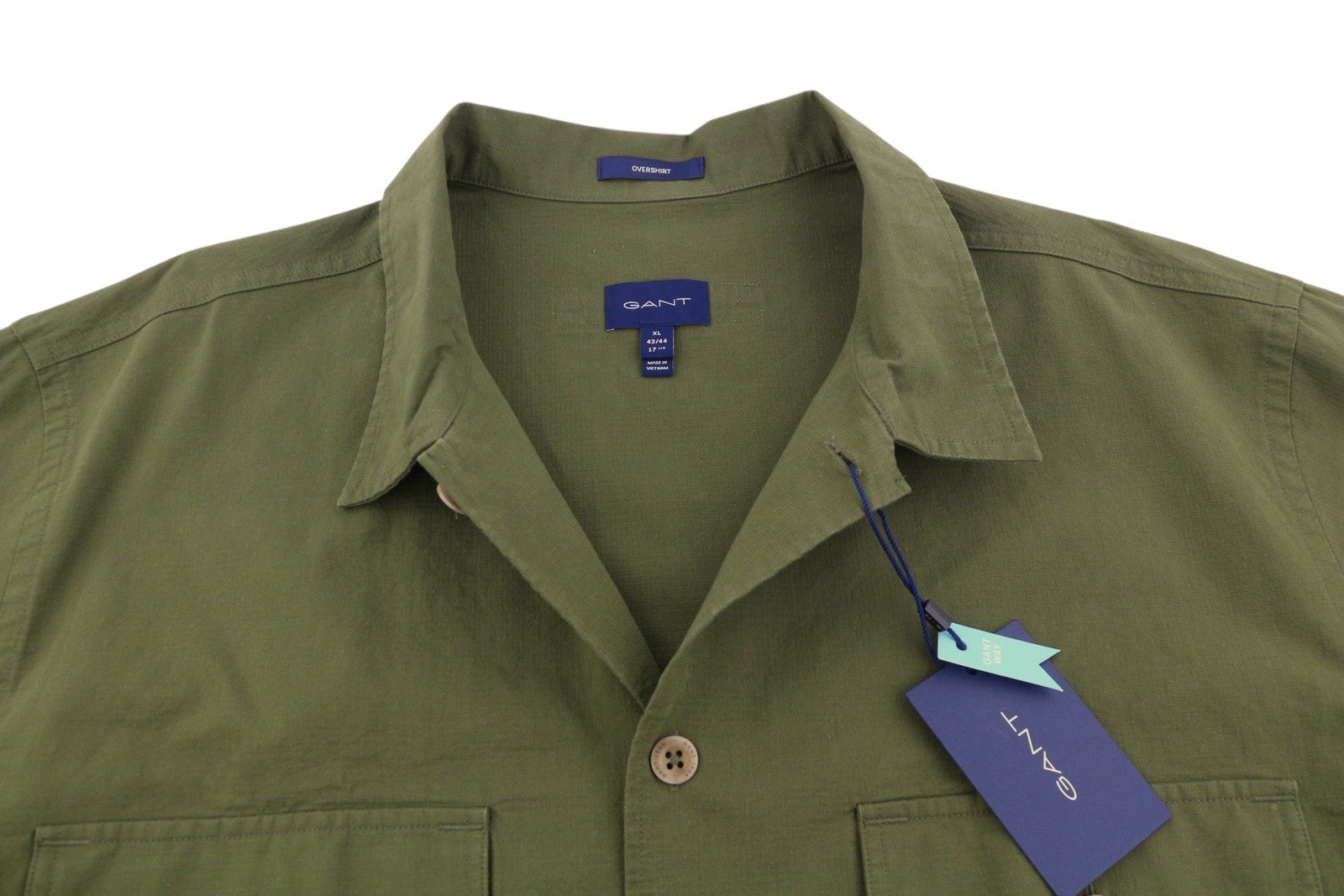 GANT Ripstop Overshirt Men Jacket XL Racing Green Button-Up Patch Pocket Thin