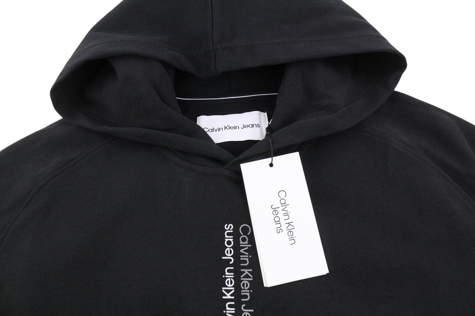 CALVIN KLEIN Men Hoodie XL Black Hooded Pockets Cotton Logo Oversized Pullover