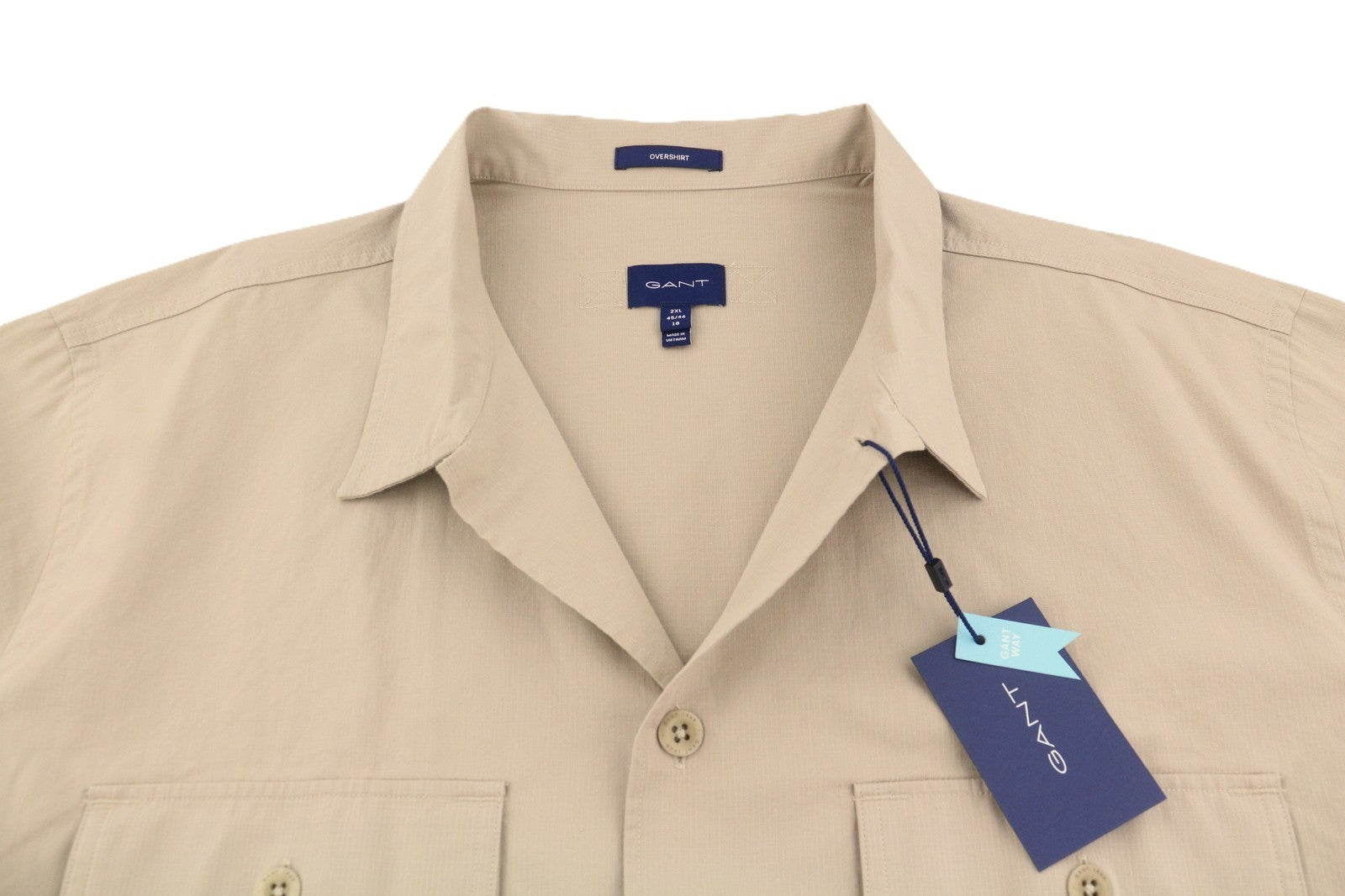 GANT Ripstop Overshirt Men Jacket 2XL Plaza Taupe Button-Up Patch Pocket Thin