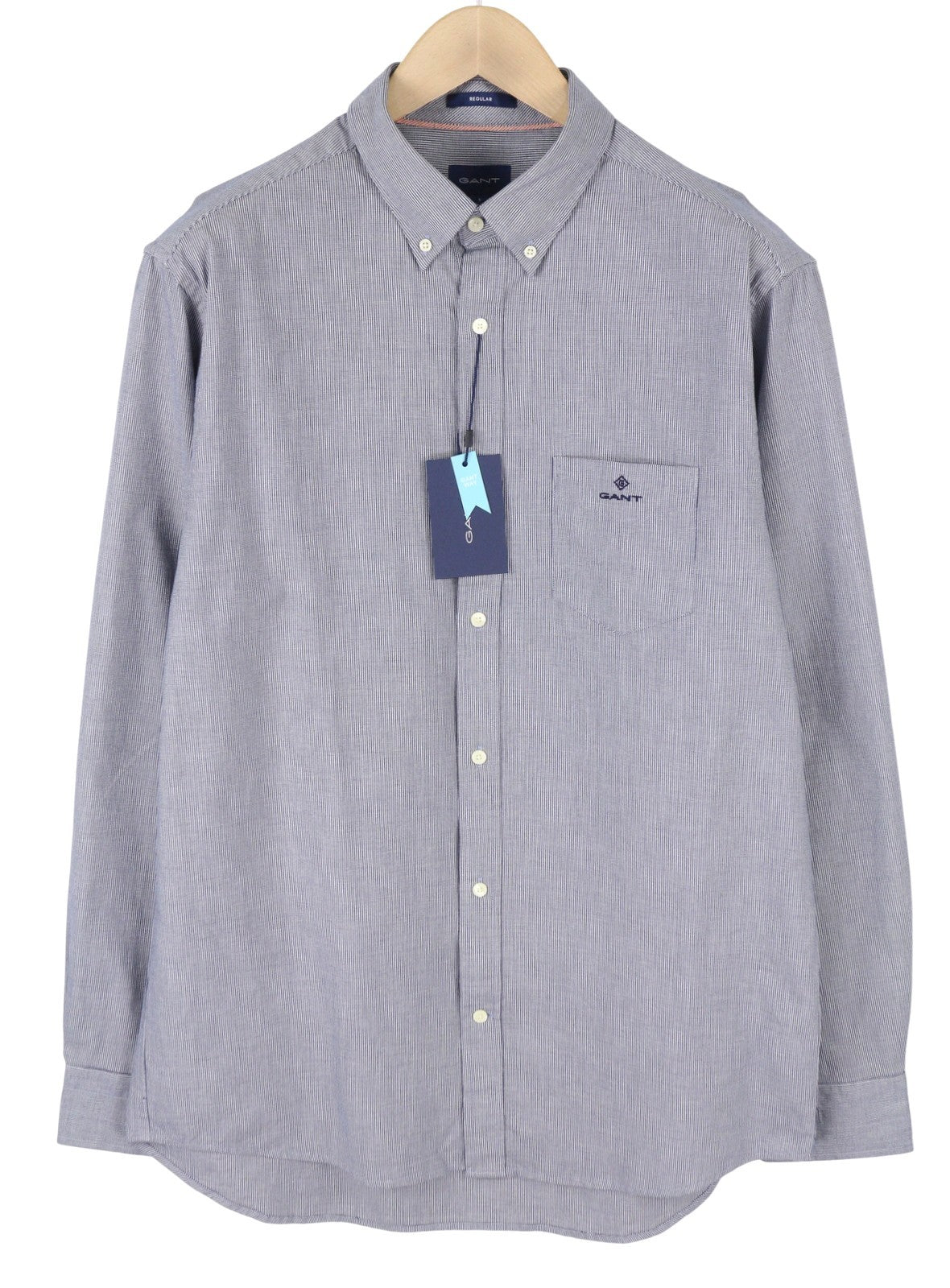 GANT Reg Texture vyriški marškinėliai L dydžio, persų mėlyna, su sagomis užsegama apykakle, kišenės užtiesimu, laisvalaikio stiliaus