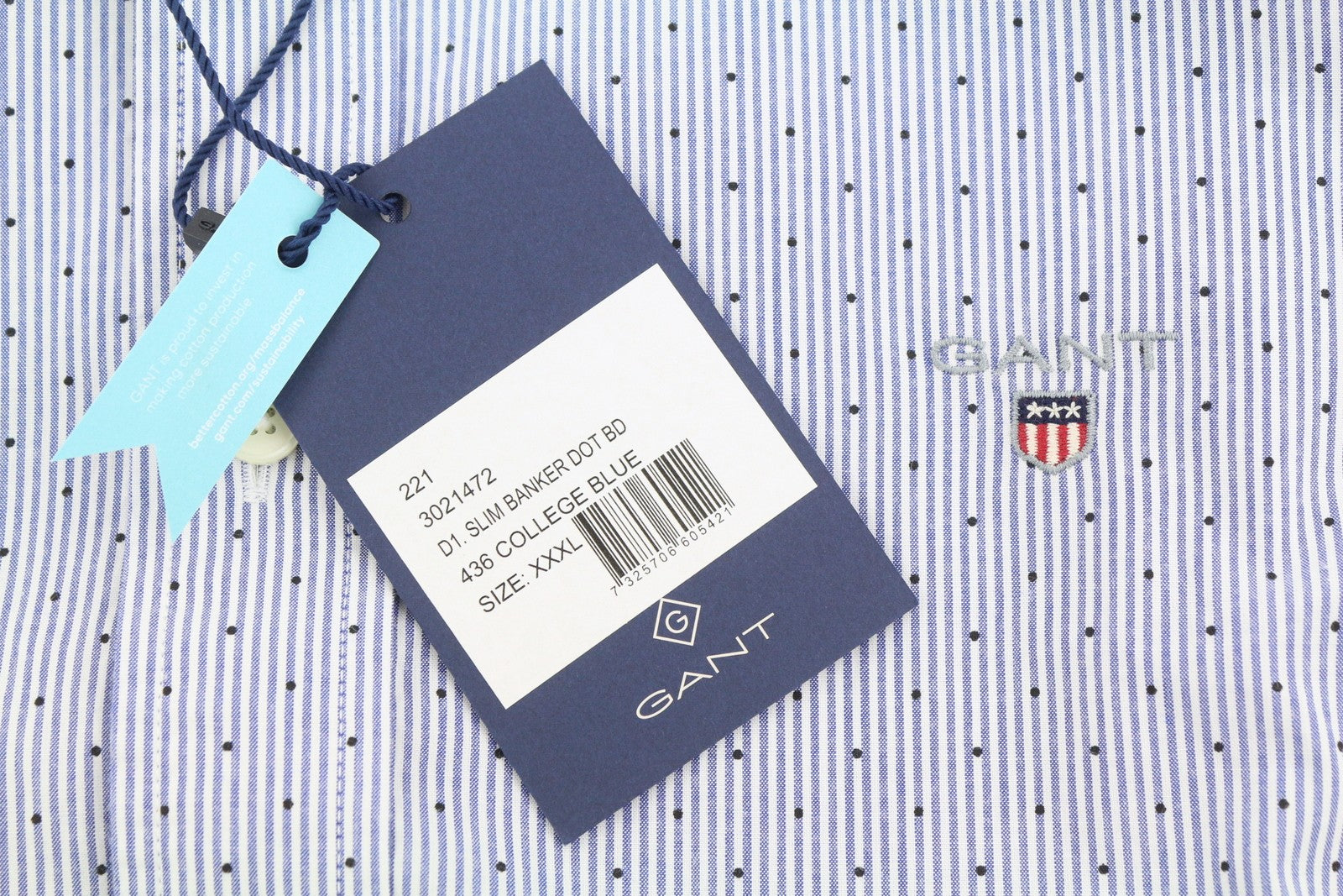 GANT Slim Banker Bot Men Shirt 3XL College Blue Button-Down Neck Logo Casual