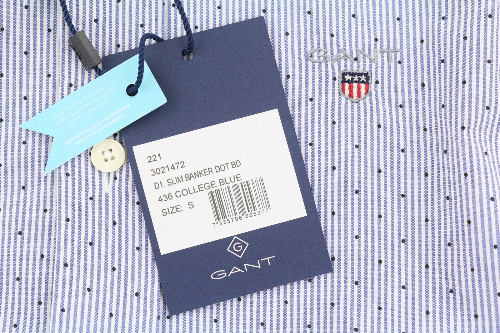 GANT Slim Banker Bot Men Shirt S College Blue Button-Down Neck Logo Casual