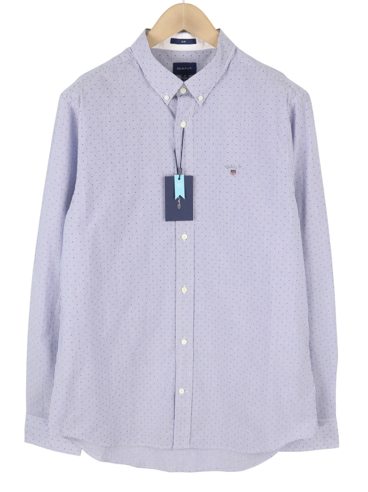 GANT Slim Banker Bot Men Shirt S College Blue Button-Down Neck Logo Casual