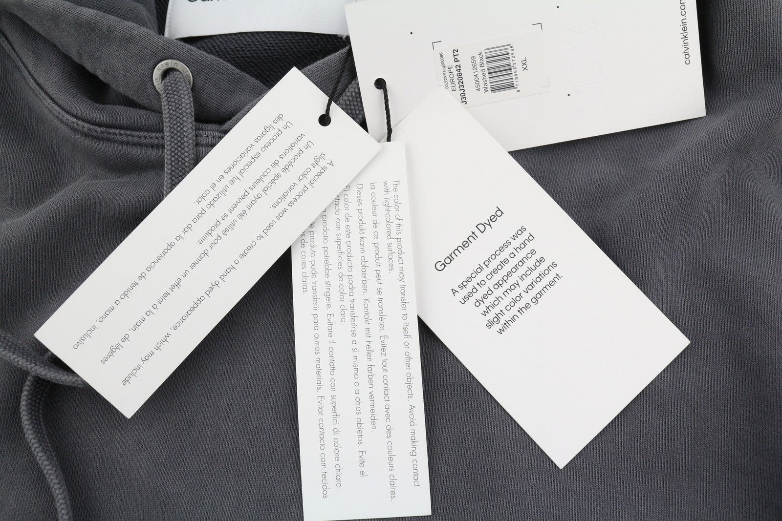 CALVIN KLEIN Men Hoodie 2XL Grey Faded Kangaroo Pocket Embroidered Logo Pullover