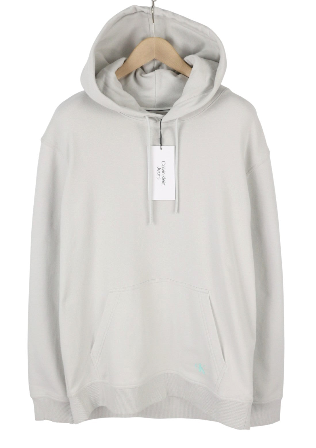 CALVIN KLEIN Men Hoodie XL Lunar Rock Grey Kangaroo Pocket Back Logo Pullover