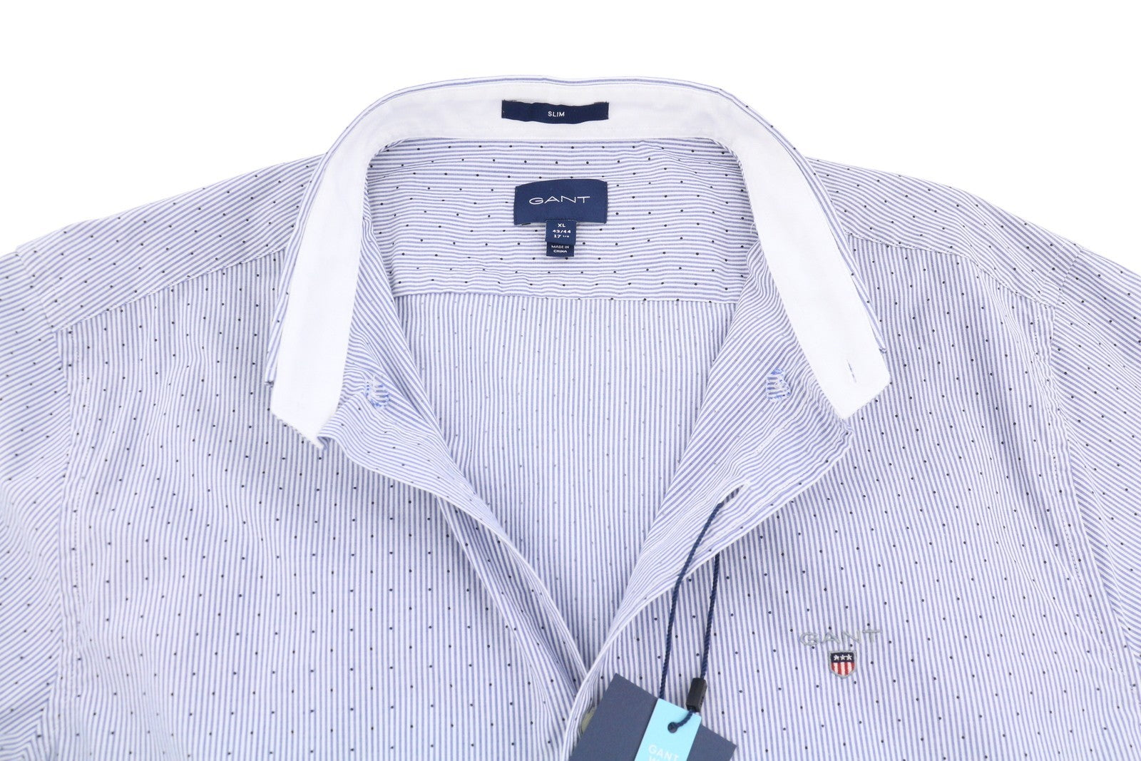 GANT Slim Banker Bot Men Shirt XL College Blue Button-Down Neck Logo Casual
