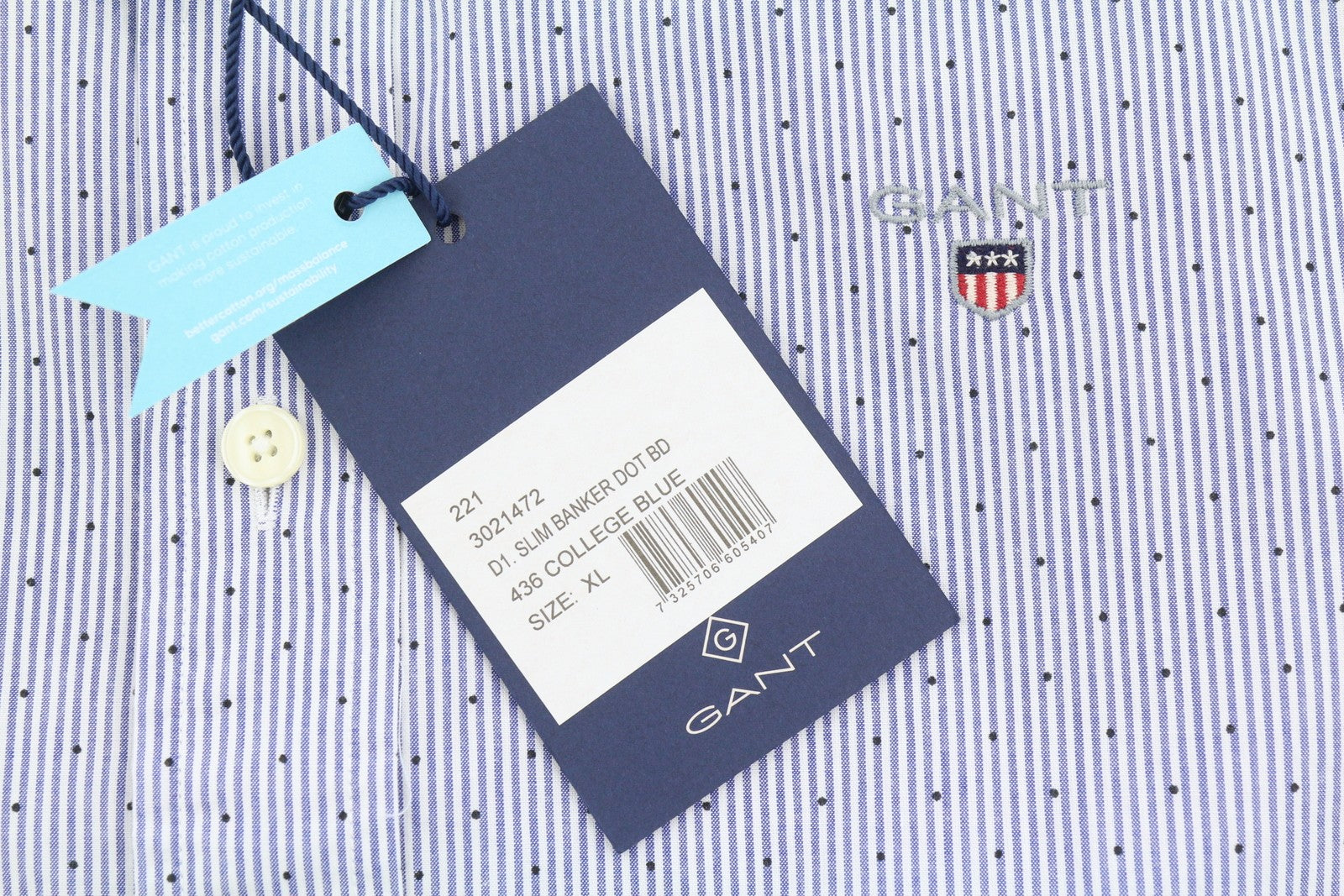 GANT Slim Banker Bot Men Shirt XL College Blue Button-Down Neck Logo Casual