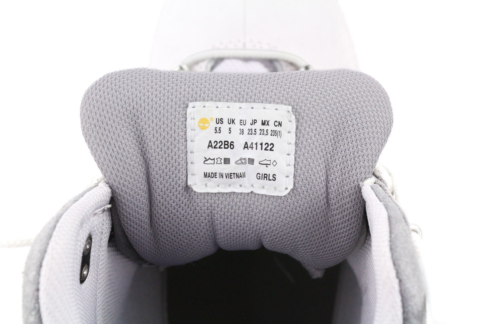 TIMBERLAND A22B6-A40122 Girls Shoes EU37/38 Grey Leather High-Top Lace-Up