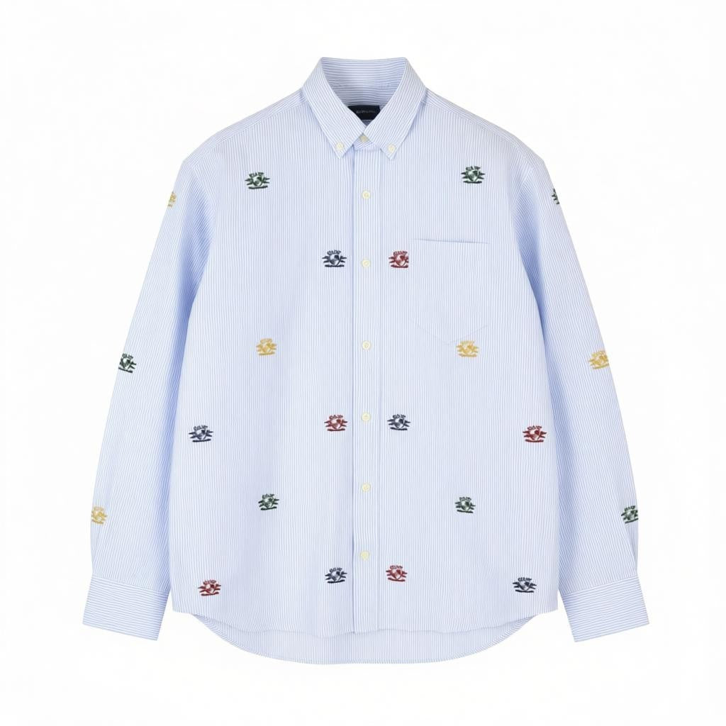 GANT Rel Emb Crest Oxford vyriški marškinėliai S dydžio, mėlyni, siuvinėti dryžuoti, laisvalaikio stiliaus