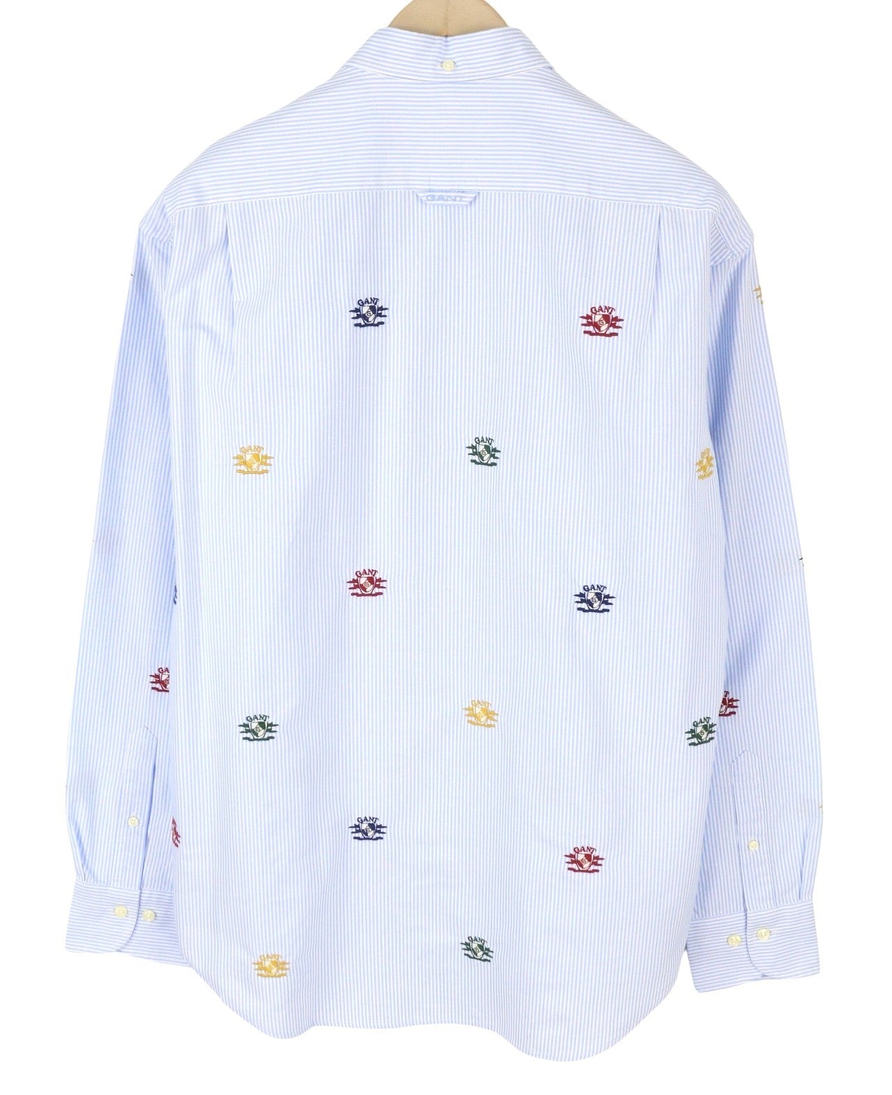 GANT Rel Emb Crest Oxford vyriški marškinėliai S dydžio, mėlyni, siuvinėti dryžuoti, laisvalaikio stiliaus