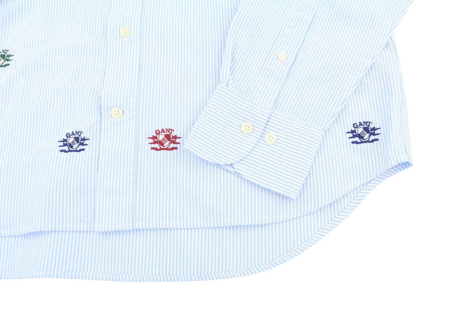 GANT Rel Emb Crest Oxford vyriški marškinėliai S dydžio, mėlyni, siuvinėti dryžuoti, laisvalaikio stiliaus