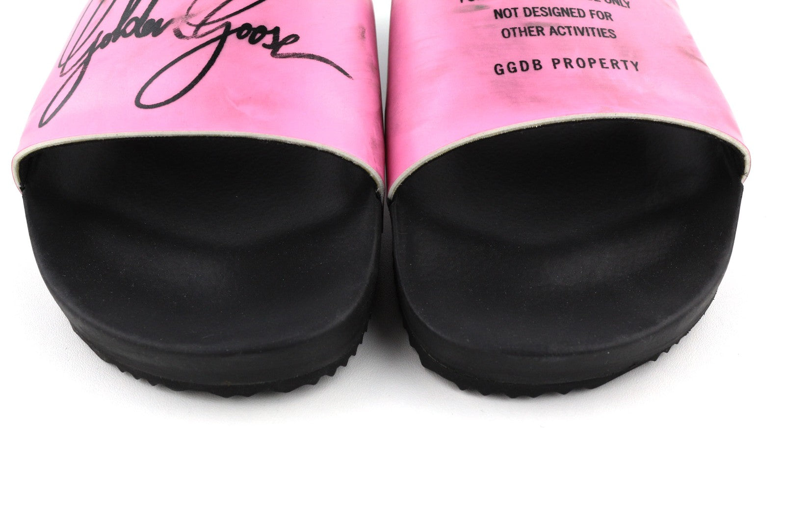GOLDEN GOOSE Poolstar Women Slippers EU39 Pink Black Slip-On Summer Logo