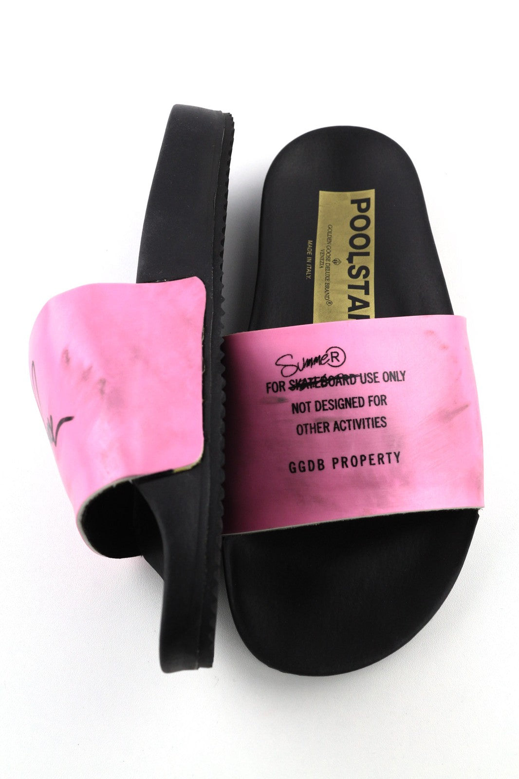 GOLDEN GOOSE Poolstar Women Slippers EU39 Pink Black Slip-On Summer Logo