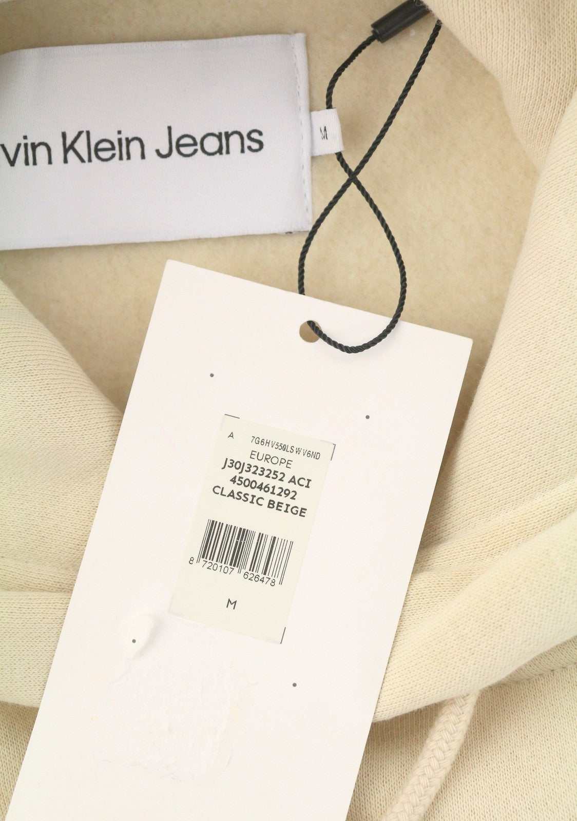 CALVIN KLEIN Men Hoodie M Classic Beige Kangaroo Pocket Logo Hooded Pullover