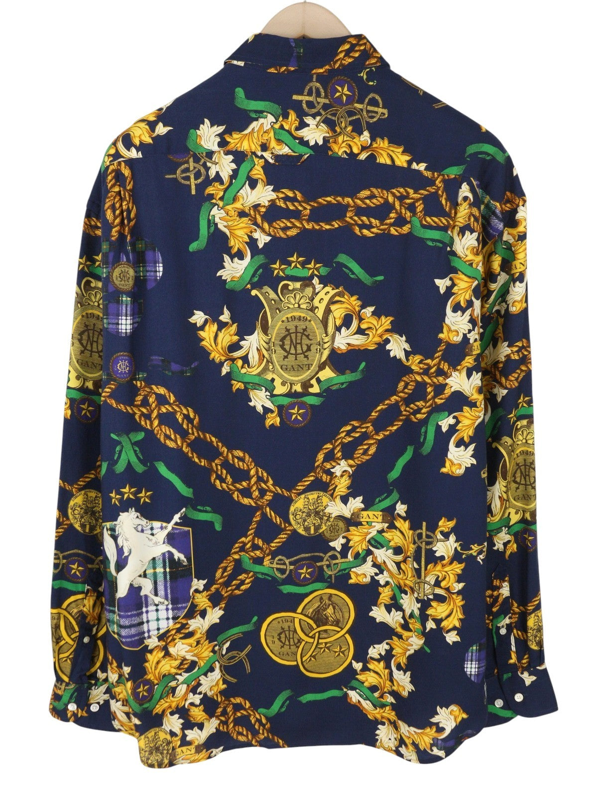 GANT Rel Chain Print Lyocell Town vyriški marškinėliai L dydžio, vakarinės mėlynos spalvos, laisvo kirpimo, laisvalaikio stiliaus 